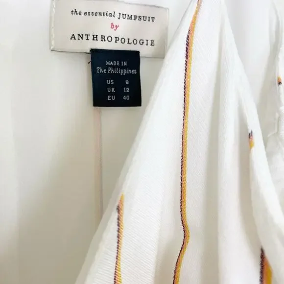 Anthropologie Essential Striped Jumpsuit Rayon Linen Lined Sz 8 - Picture 8 of 13